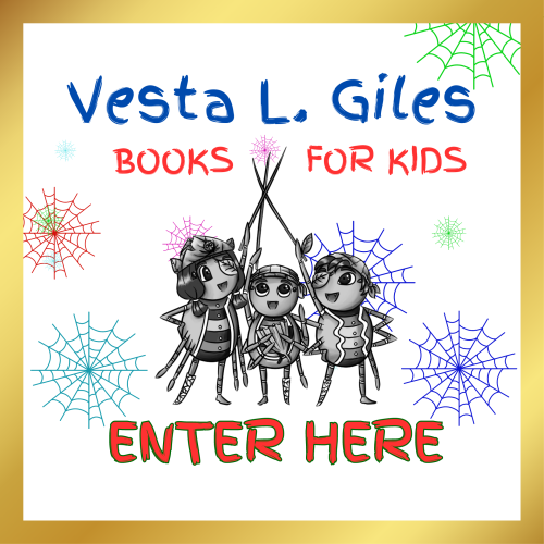 Vesta L. Giles Books for kids enter here, three spider children playing pirate